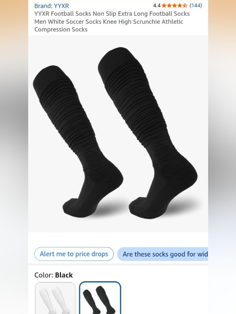 Men’s Black Knee-High Athletic Football Socks Size M